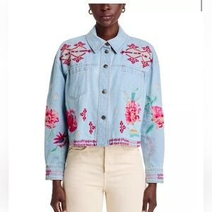 NEW Johnny Was Talulla Cropped Denim Jacket with Floral Design